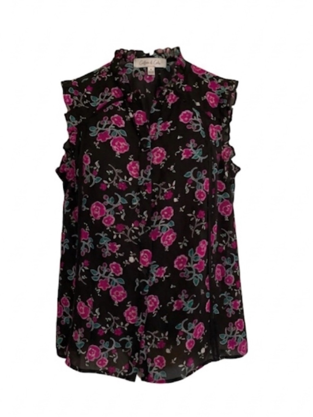 COFFEE & CAKE Floral Print Top, Women’s M, Black Pink